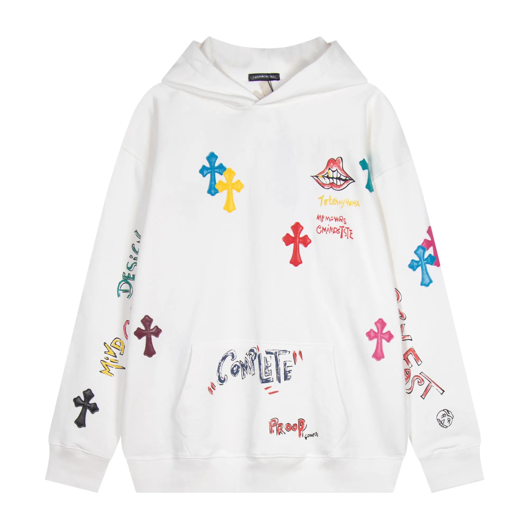 P310 Chrome Hearts Chrome Hearts Dopamine Leather Label Cross Sweatshirt Size: SMLXL Color: White